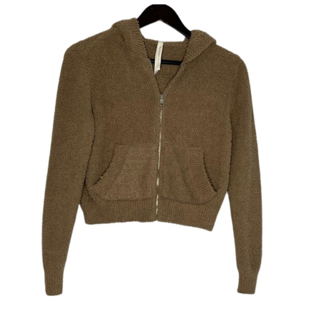 Babaton Aritzia Size XS Teddy Cropped Zippered Hoodie Brown Tan
